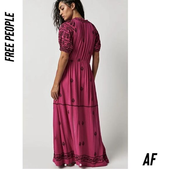 FREE PEOPLE RILEY SMOCKED MAXI DRESS IN FUCHSIA NEW - Picture 5 of 11
